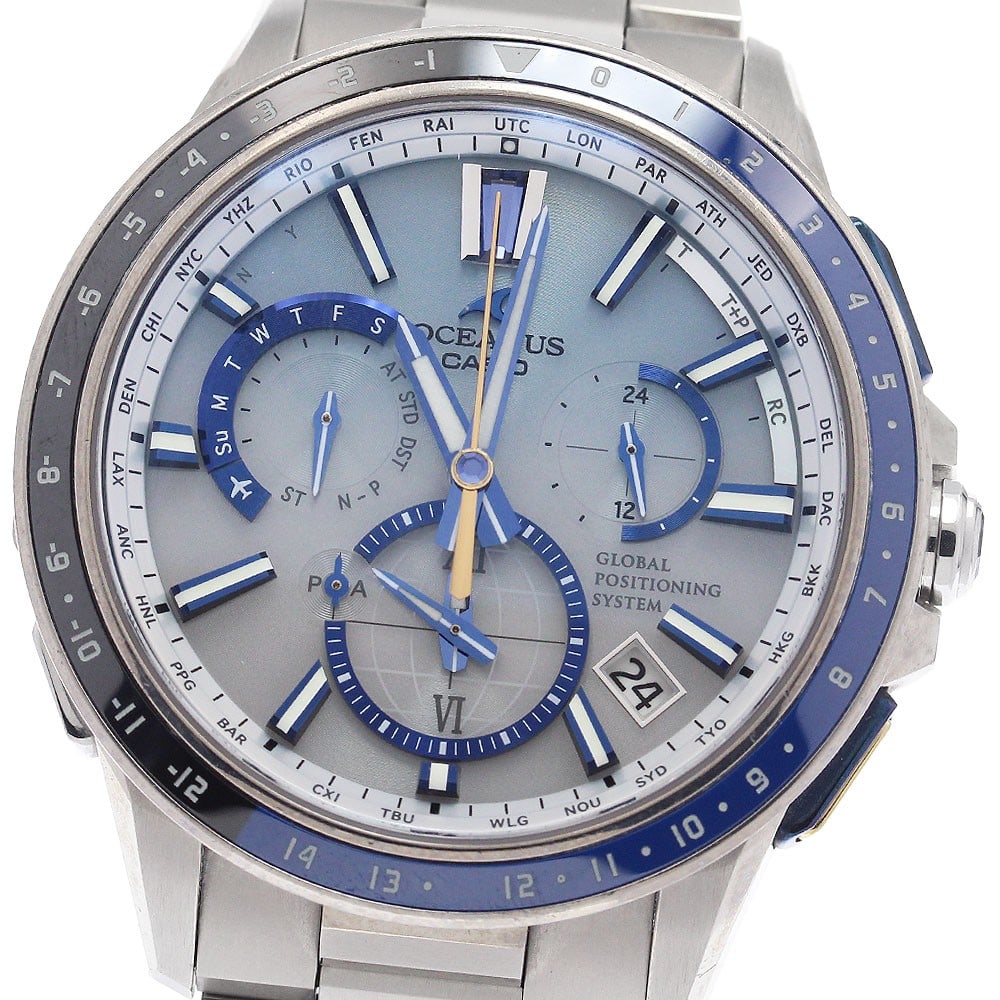 Titanium CASIO Oceanus solar radio controlled men's wristwatch OCW-G1100C-7AJF: Titanium CASIO Oceanus solar radio controlled men's wristwatch OCW-G1100C-7AJF This Casio Oceanus OCW-G1100C-7AJF men's wristwatch features a titanium case and band with a blue dial. The watch is sola