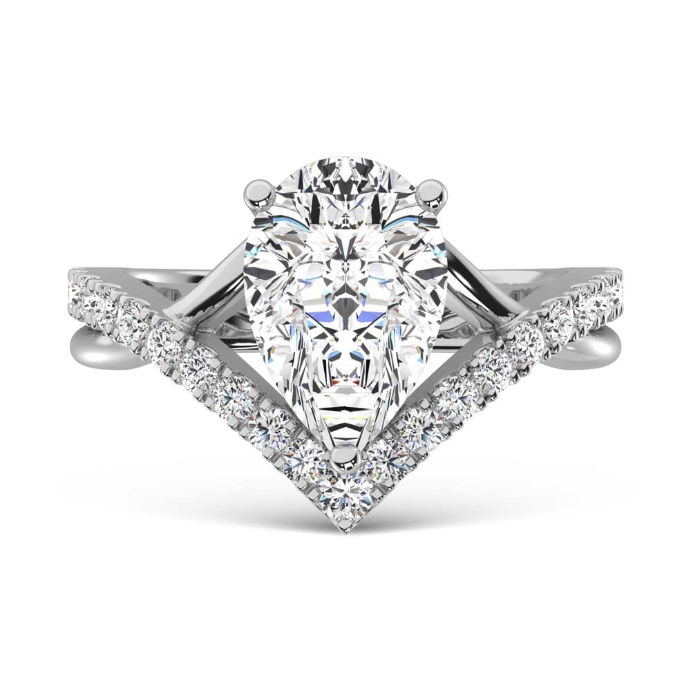 14K White Gold Lab Grown Diamond 3 1/3 Ct.Tw. Pear Shape Ring (IGI Certified Center 3ct)