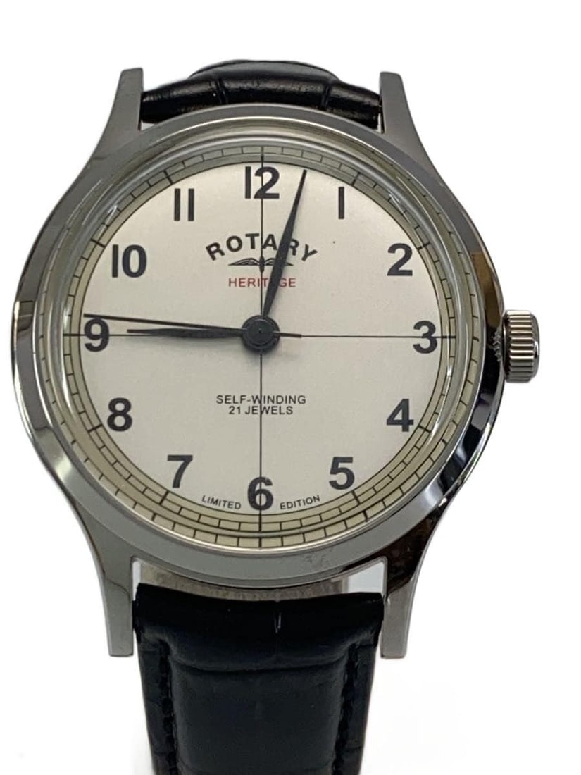 Rotary Haritage White Dial Leather Strap Men's Wristwatch