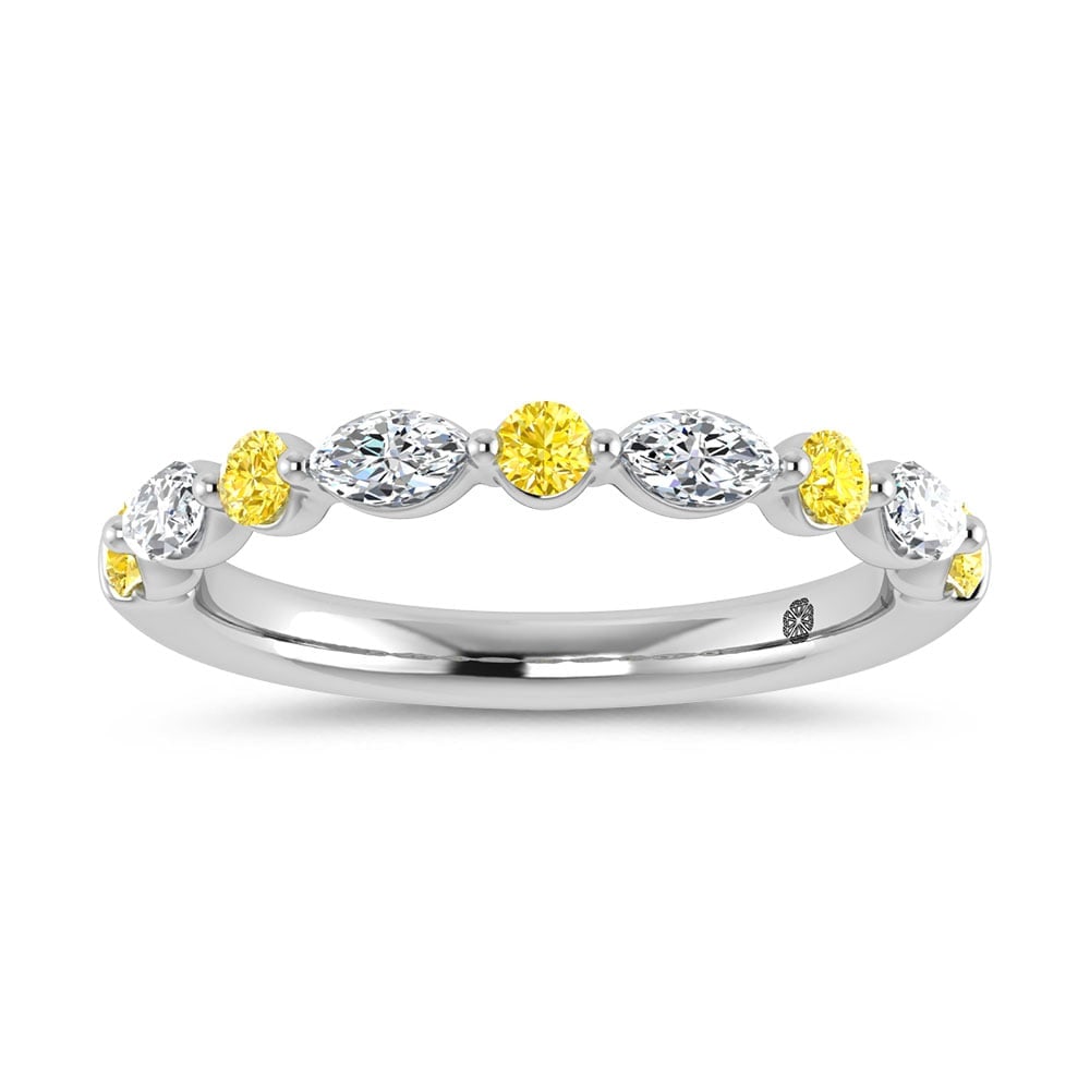 14K White Gold Alternate Lab Grown Yellow and White Diamond 1/2 Ct.Tw. Stackable Band