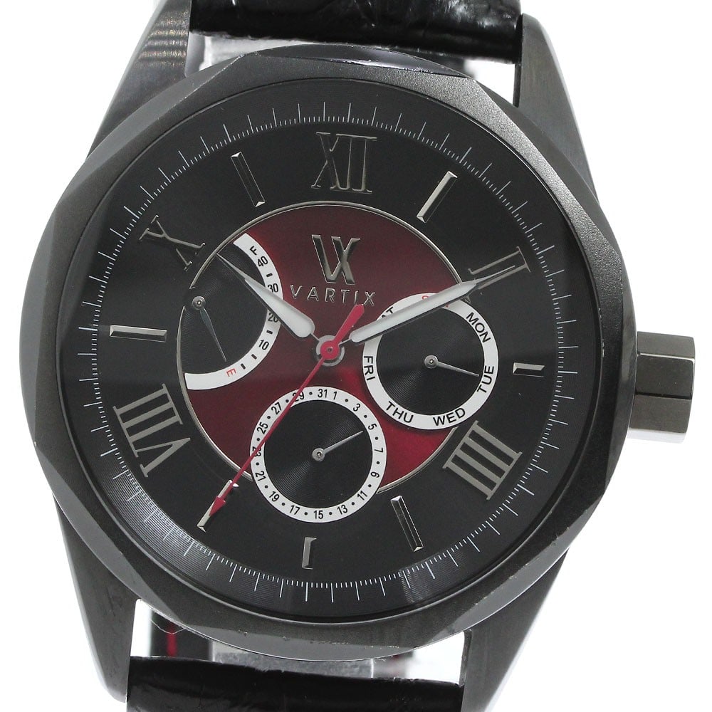 VARTIX ALIVE Automatic Day Date Power Reserve Men's Wristwatch: VARTIX ALIVE Automatic Day Date Power Reserve Men's Wristwatch This VARTIX ALIVE PR02B men's wristwatch features a stainless steel case with a black and red dial, paired with a leather band. It is pow