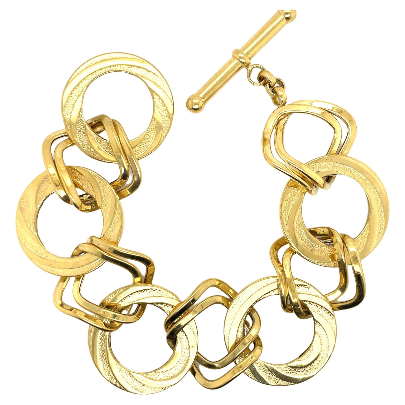 Harbor Diamonds 14K Yellow Gold Contemporary Link Bracelet Italy 24.6g: Harbor Diamonds 14K Yellow Gold Contemporary Link Bracelet Italy 24.6g This exquisite 14 Karat Yellow Gold bracelet showcases a unique design featuring a combination of angular square shape links and 