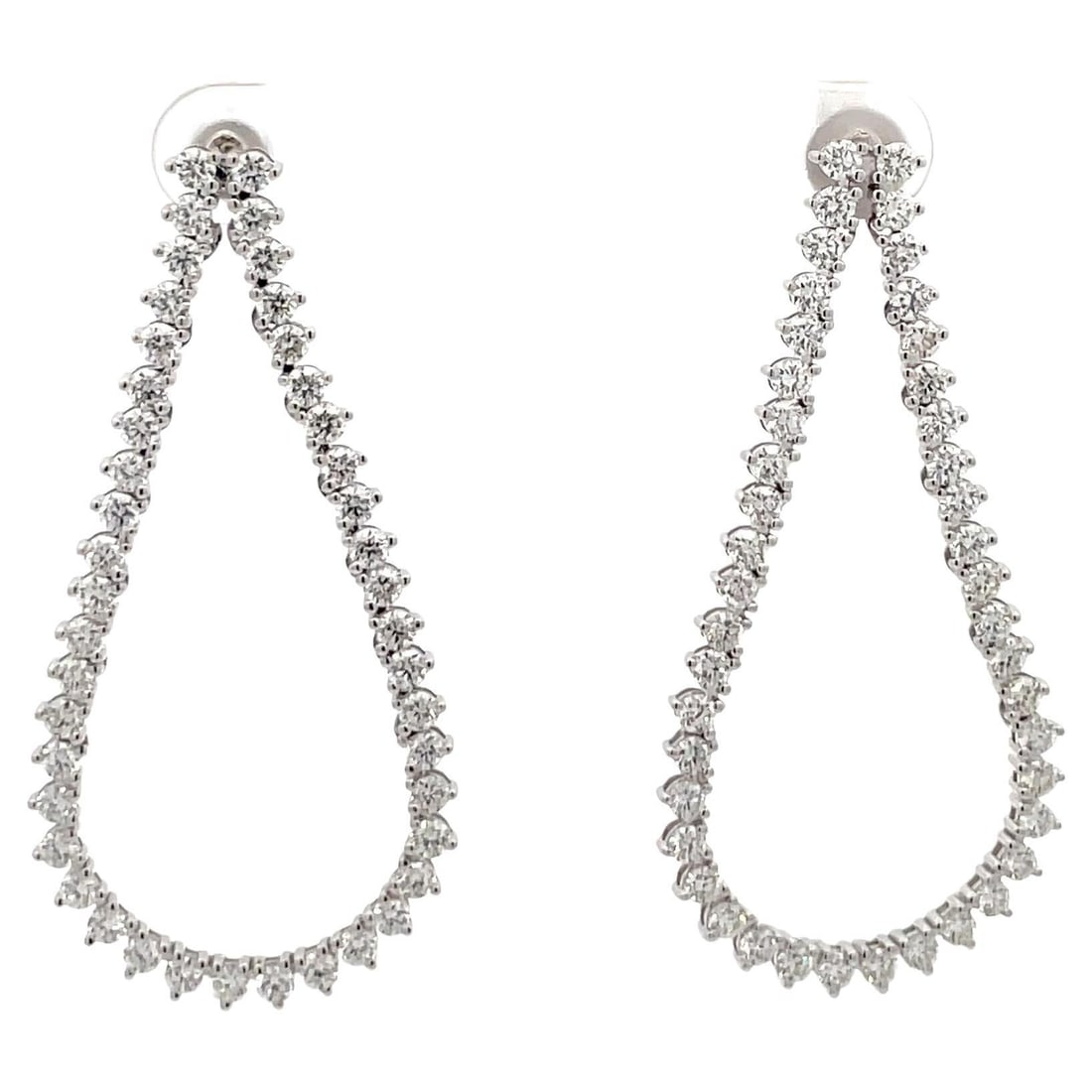 Harbor Diamonds Long Drop Earrings 4.19 Carats 18K White Gold Contemporary Design