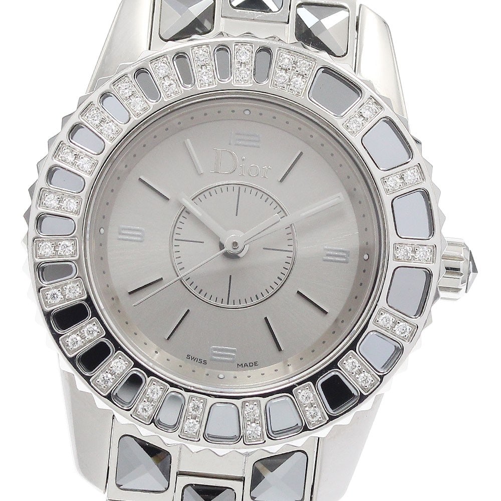 Christian Dior Crystal Quartz Ladies Watch Stainless Steel Silver Dial