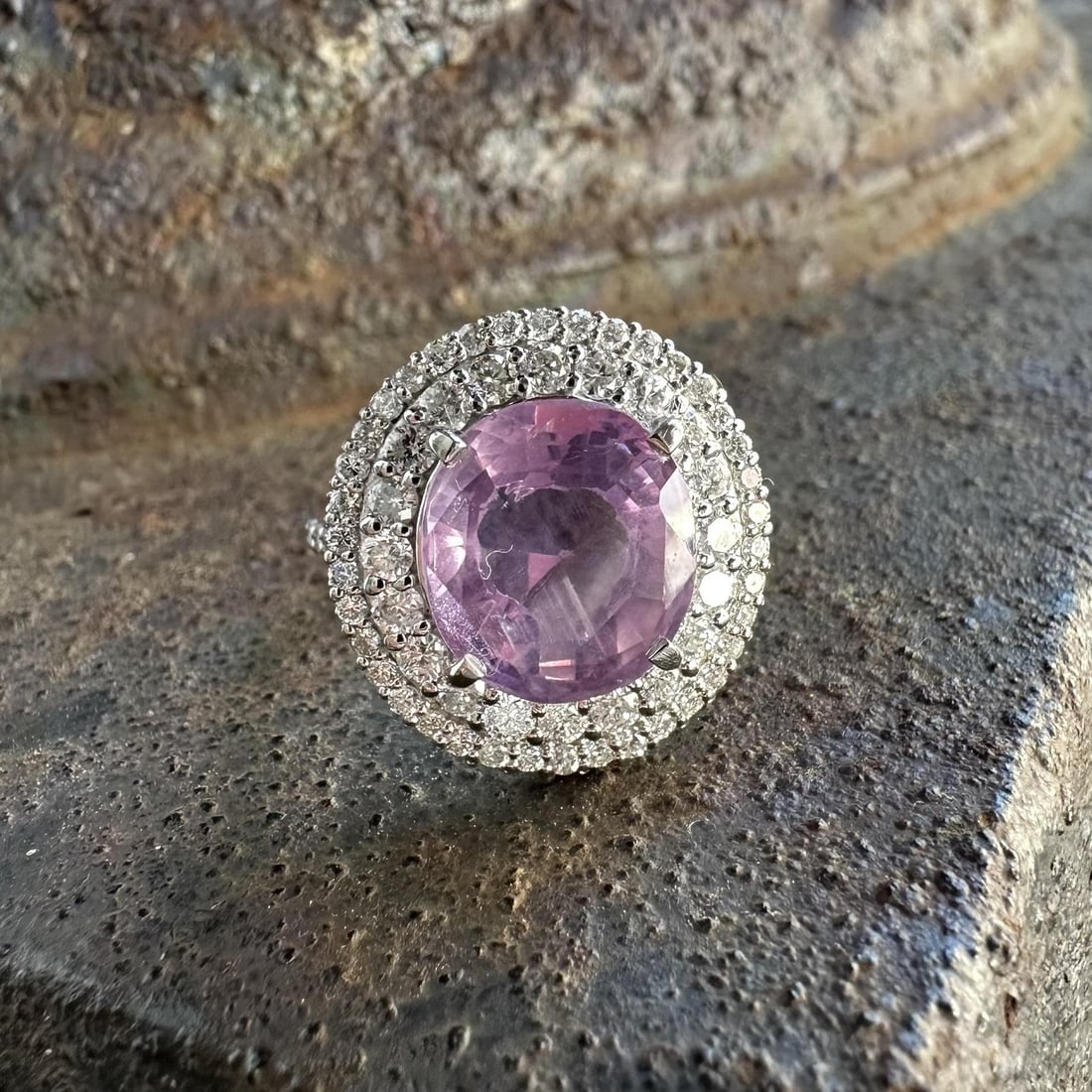 GIA Certified Platinum Ring Oval Pink Sapphire Diamond Halo Size 6.5