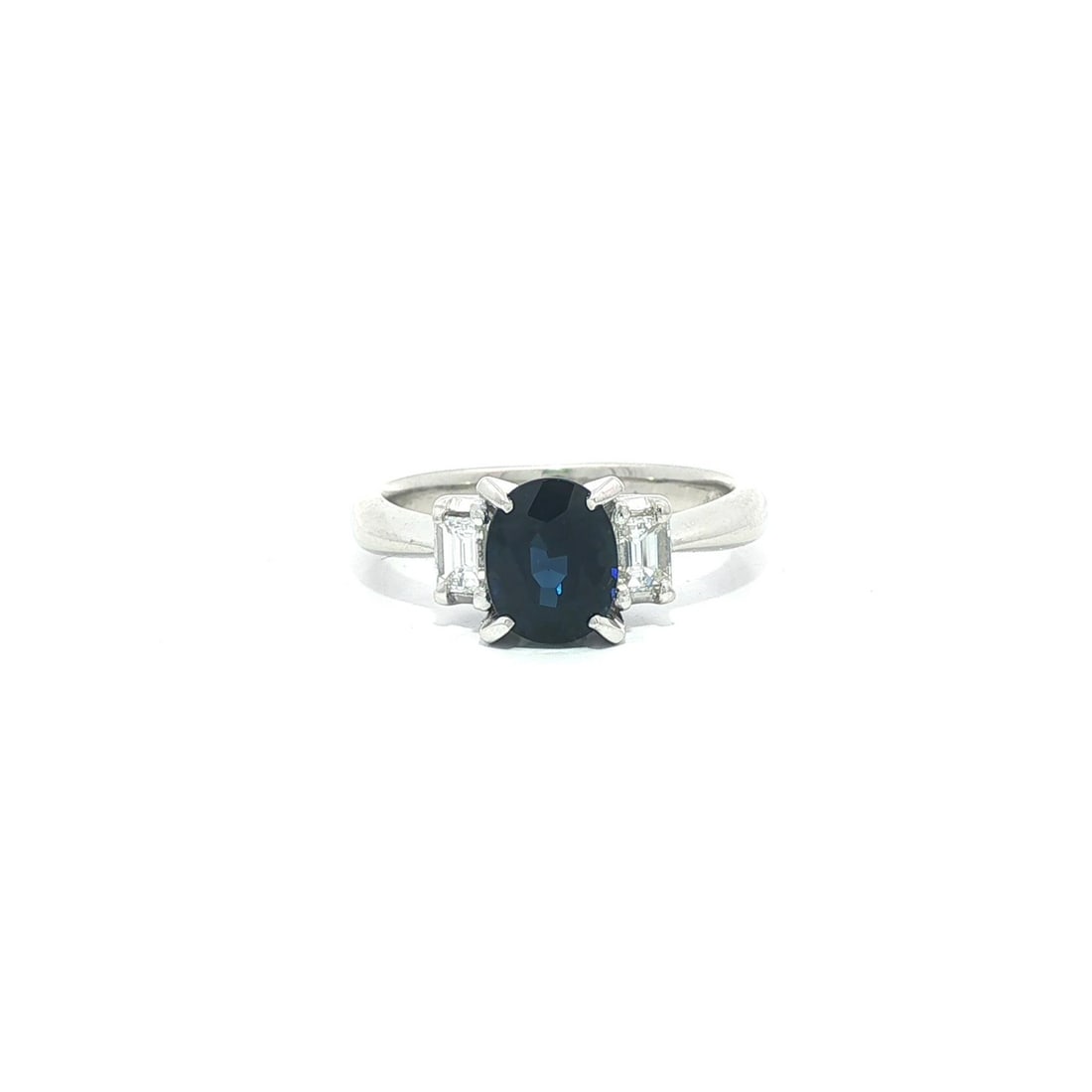 Platinum 1.47ct Oval Royal Blue Sapphire Ring with Diamond Accents