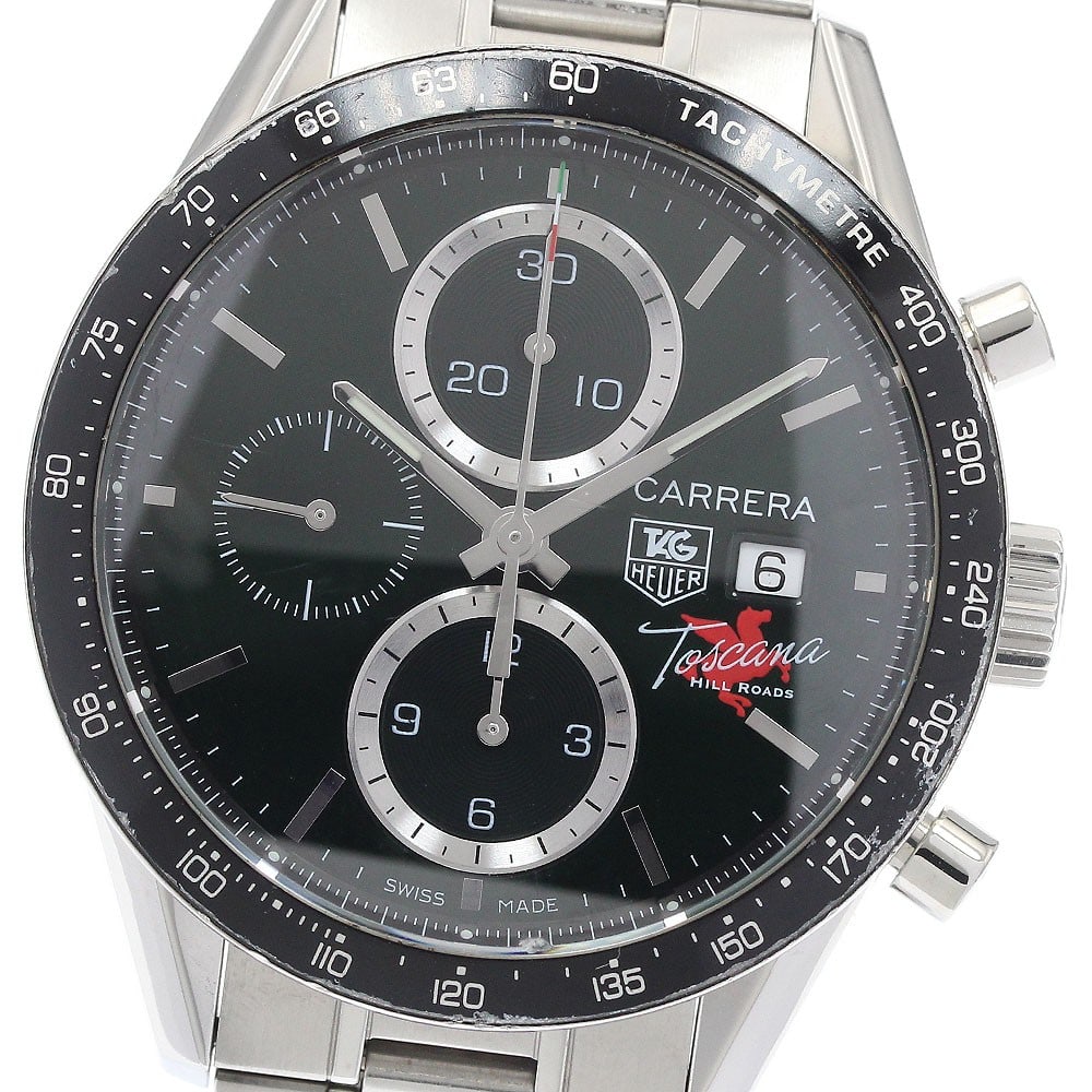 TAG Heuer Carrera CV201Q.BA0794 mens chronograph wristwatch: TAG Heuer Carrera CV201Q.BA0794 mens chronograph wristwatch TAG Heuer Carrera Toscana Hill Road Chronograph men's wristwatch. This pre-owned Swiss-made watch is presented in the Carrera line and featu