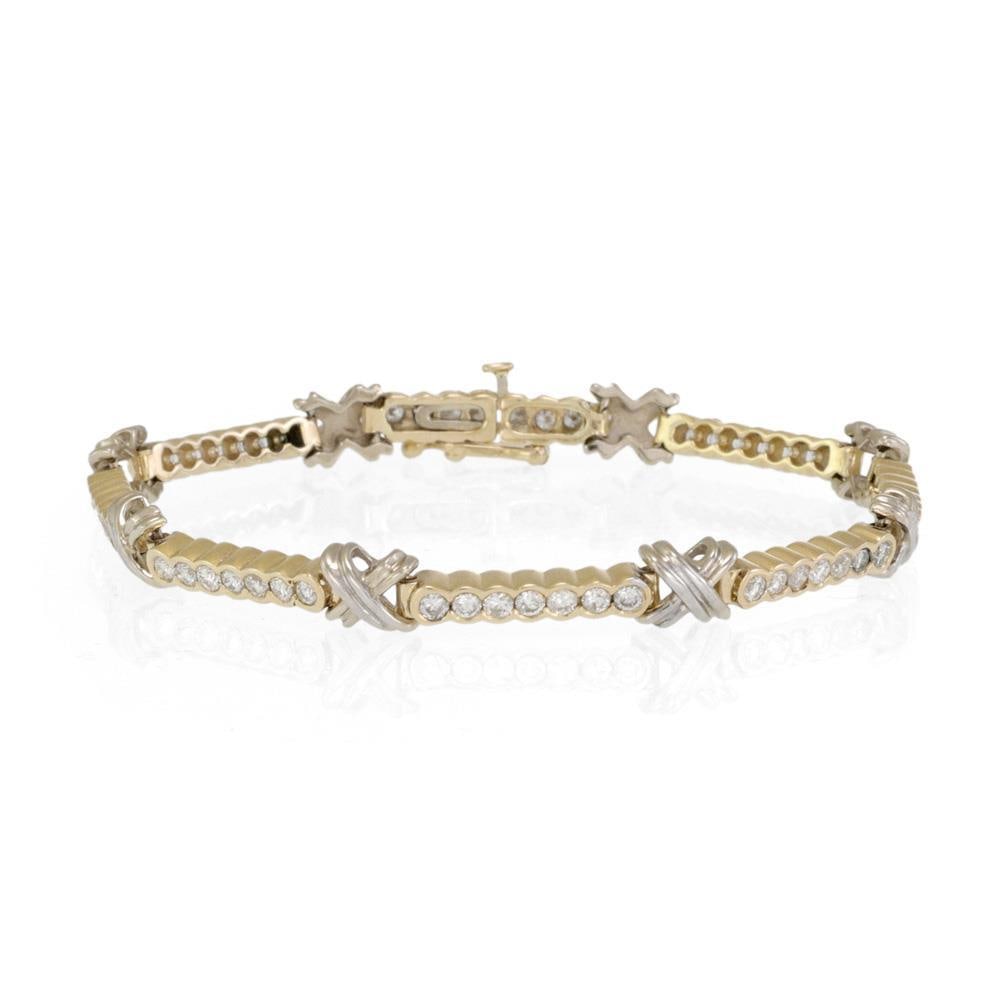 14k Two Tone Gold 3ct Diamond X Design Bracelet