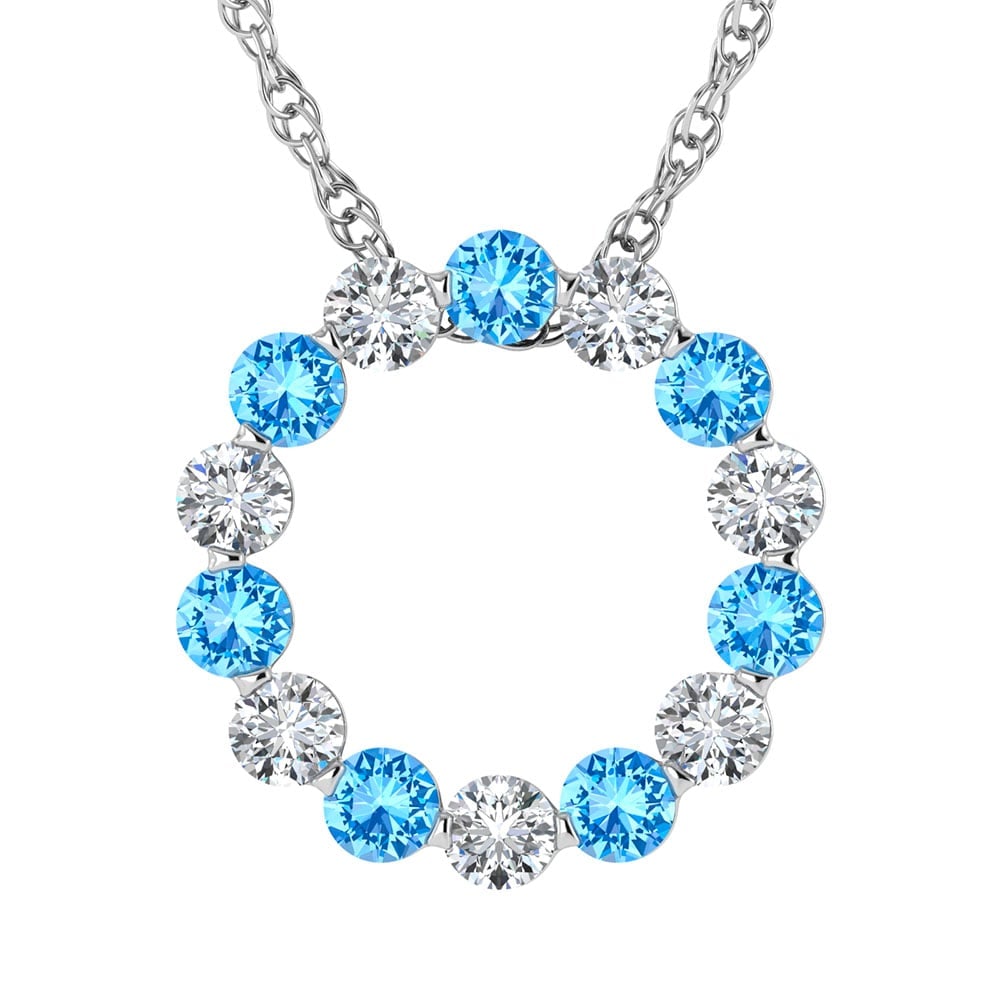 14K White Gold Alternate Blue and White Lab Grown Diamond 1 Ct.Tw.Circle Pendant