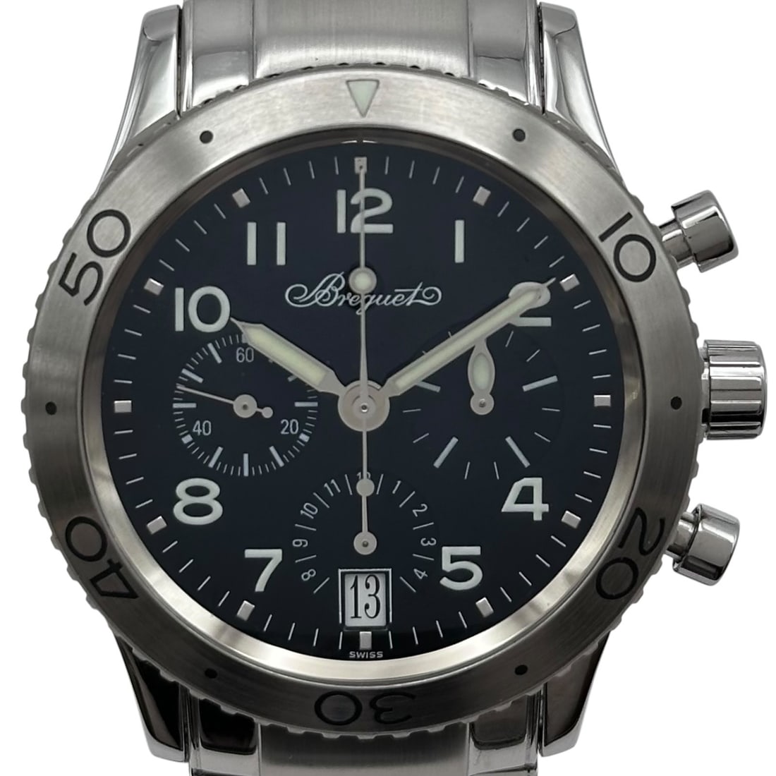 Breguet Type 20 Transatlantique Automatic Chronograph Men's Steel Watch: Breguet Type 20 Transatlantique Automatic Chronograph Men's Steel Watch This Breguet Type 20 Transatlantique 3820ST/H2 is a men's automatic wristwatch crafted from stainless steel. It features a black