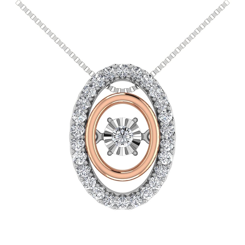 10K Two Tone 1/5 Ct Ct.Tw. Diamond Oval Shape Shimmering Pendant: 10K Two Tone 1/5 Ct Ct.Tw. Diamond Oval Shape Shimmering Pendant 10k Two Tone Stone Color: G-h Stone Clarity: I1 Unless otherwise specified, pendants that include a chain are paired with our standard 