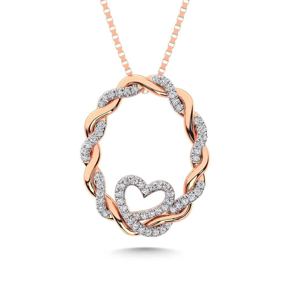 14K Rose Gold Diamond 1/4 Ct.Tw. Circle and Heart Fashion Pendant: 14K Rose Gold Diamond 1/4 Ct.Tw. Circle and Heart Fashion Pendant 14k Rose Gold Stone Color: G-h Stone Clarity: I1 Unless otherwise specified, pendants that include a chain are paired with our standar