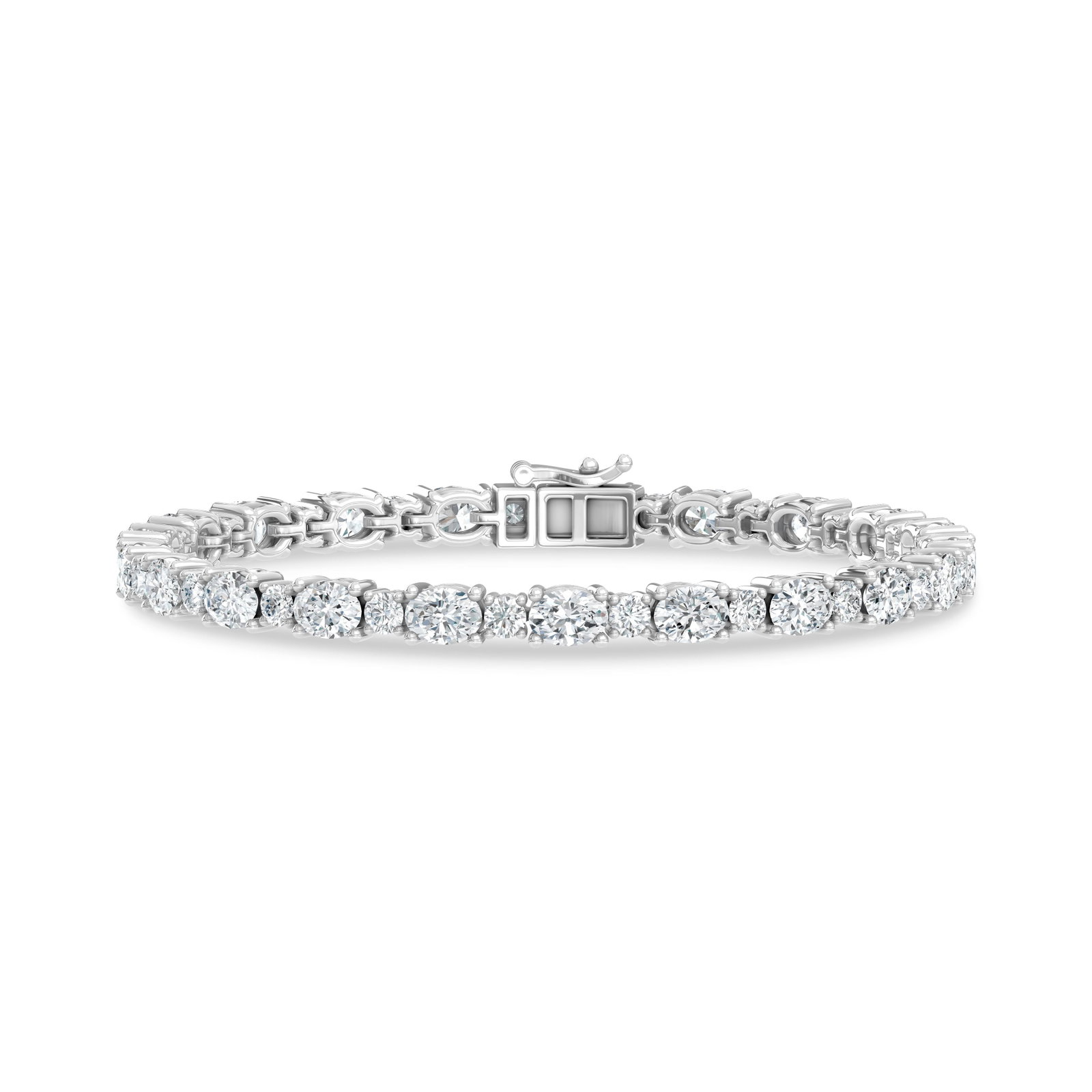 14K White Gold Lab Grown Diamond 8 1/2 Ct.Tw. Oavl and Round Fancy Bracelet