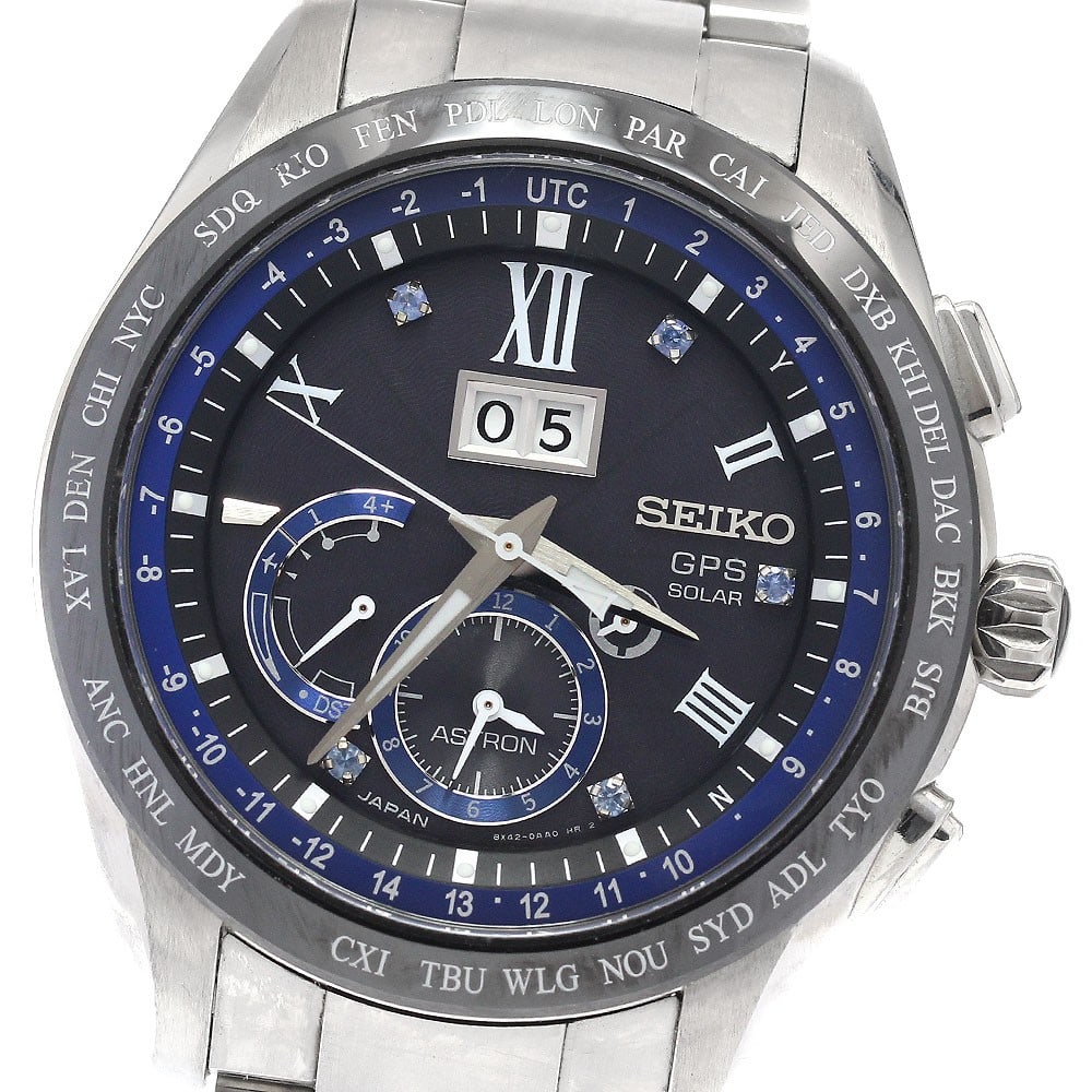 SEIKO Astron limited edition solar radio controlled wristwatch big date: SEIKO Astron limited edition solar radio controlled wristwatch big date This SEIKO Astron 5th Anniversary Limited Edition wristwatch features a titanium and ceramic case with a navy dial, designed spe