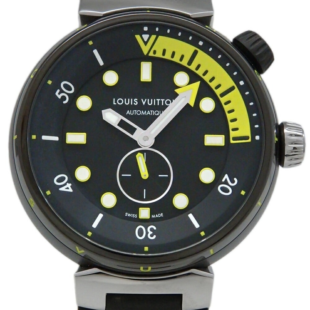 Louis Vuitton Tambour Street Diver Neon Black Men's Wristwatch: Louis Vuitton Tambour Street Diver Neon Black Men's Wristwatch This is a Louis Vuitton Tambour Street Diver Neon Black men's wristwatch. Crafted in Switzerland, this pre-owned timepiece offers the dis