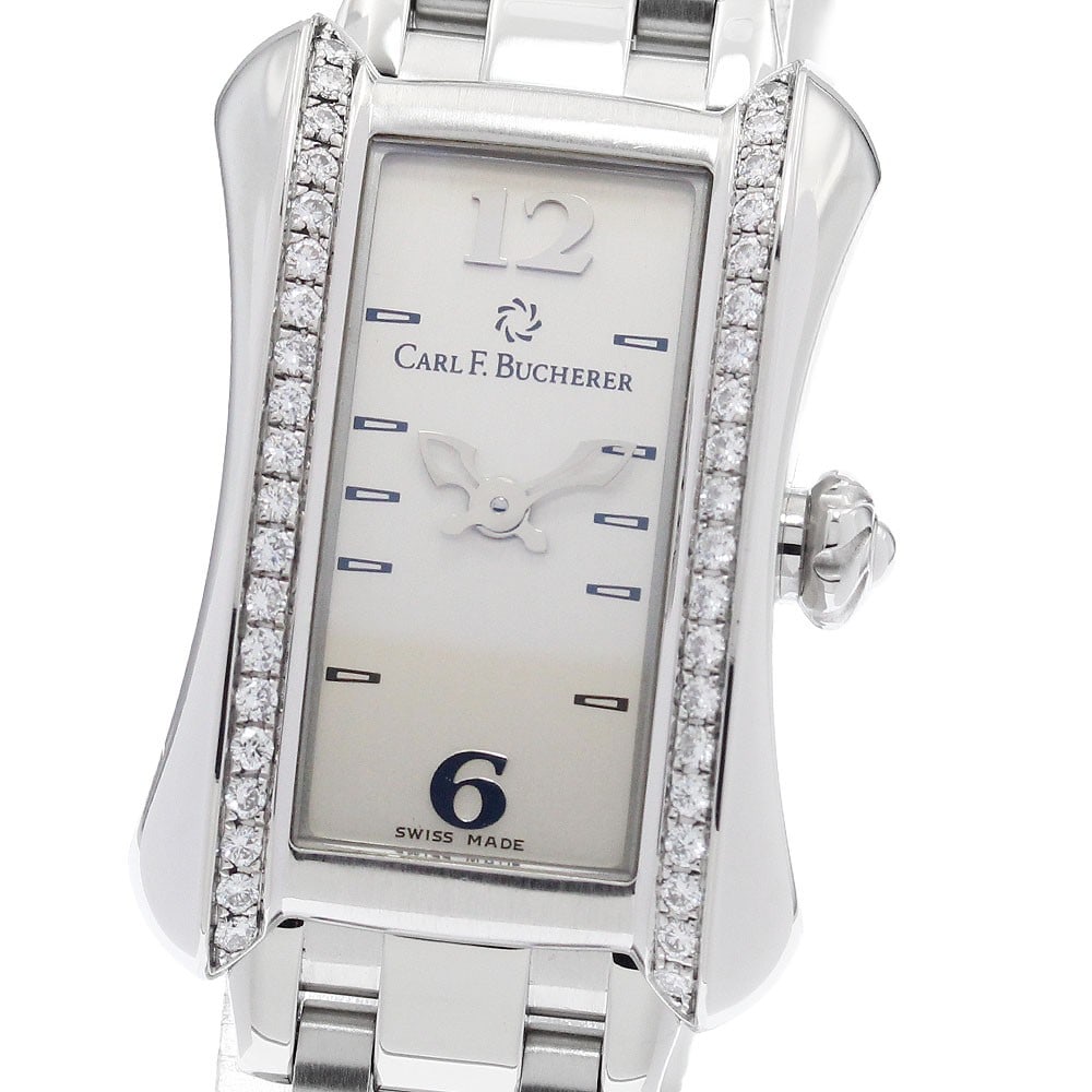 Carl F Bucherer Alacria Quartz Ladies Stainless Steel Watch 10703.08: Carl F Bucherer Alacria Quartz Ladies Stainless Steel Watch 10703.08 This pre-owned Carl F. Bucherer Alacria women's wristwatch features a stainless steel case and bracelet with a silver dial. The wat