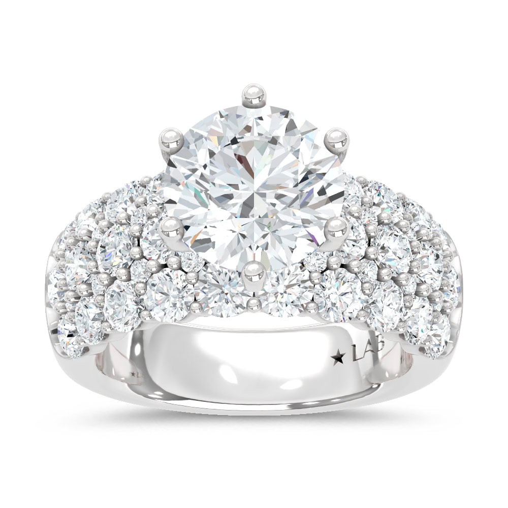14K White Gold Lab Grown Diamond 5 1/2 Ct.Tw. Round Shape Engagement Ring (IGI Certified Center 3ct)