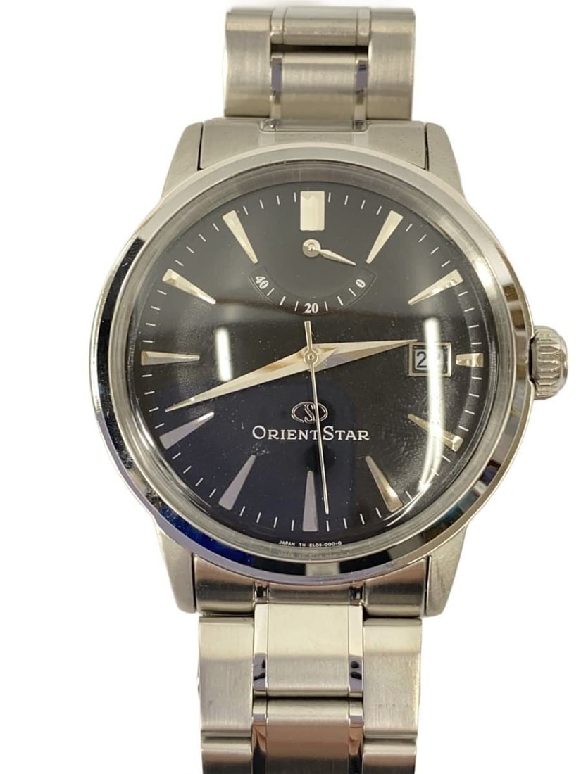 Orient Star Black Stainless Steel Power Reserve Men's Wristwatch: Orient Star Black Stainless Steel Power Reserve Men's Wristwatch This ORIENT STAR Classic Power Reserve Model EL05-C0-B is a men's wristwatch crafted in stainless steel with a black dial. The watch is