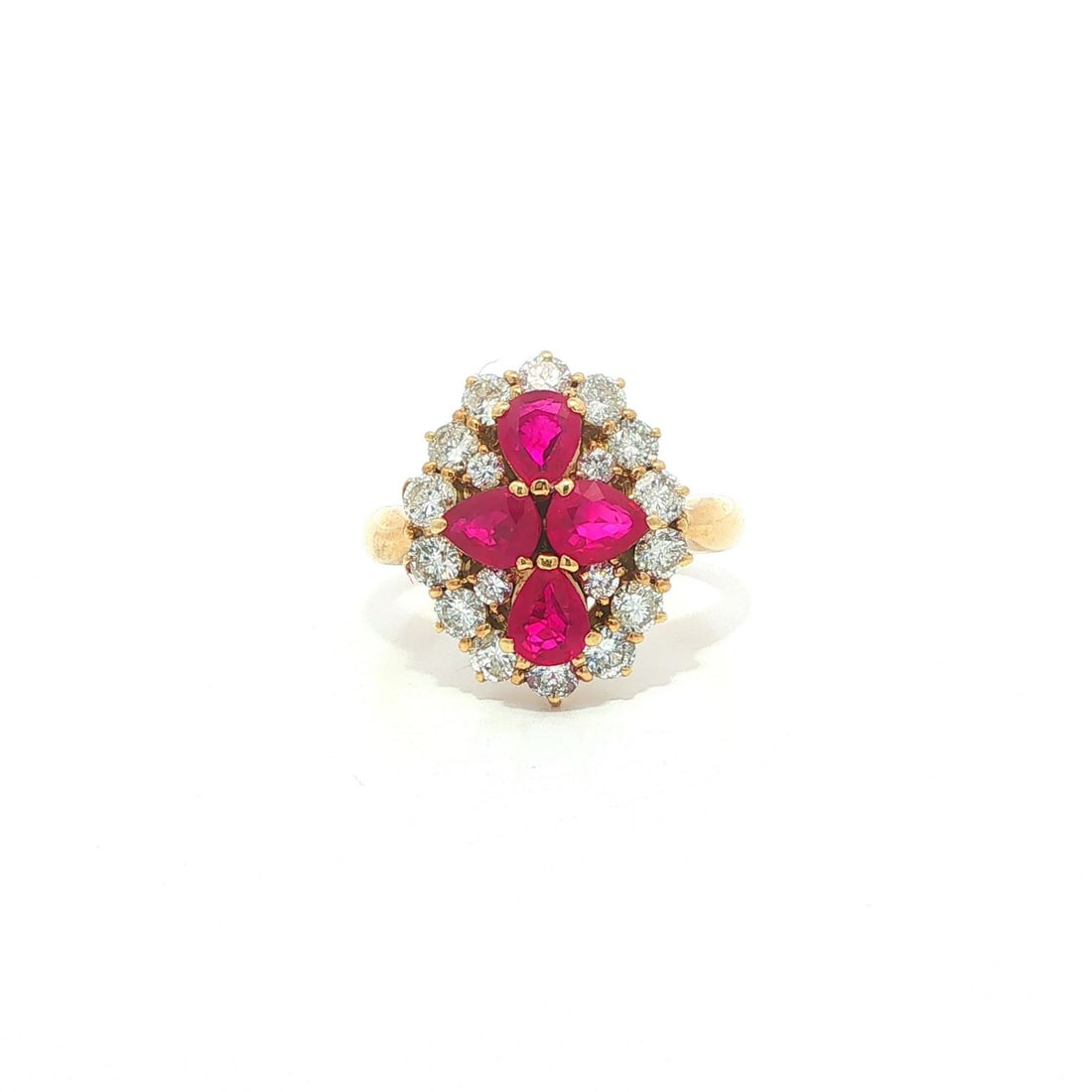 GIA Certified 18k Yellow Gold Burma Ruby Diamond Cocktail Ring Size 6.5