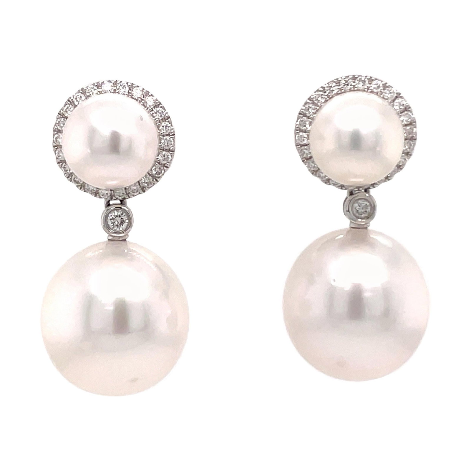 Harbor Diamonds 18K White Gold South Sea Pearl Diamond Drop Earrings