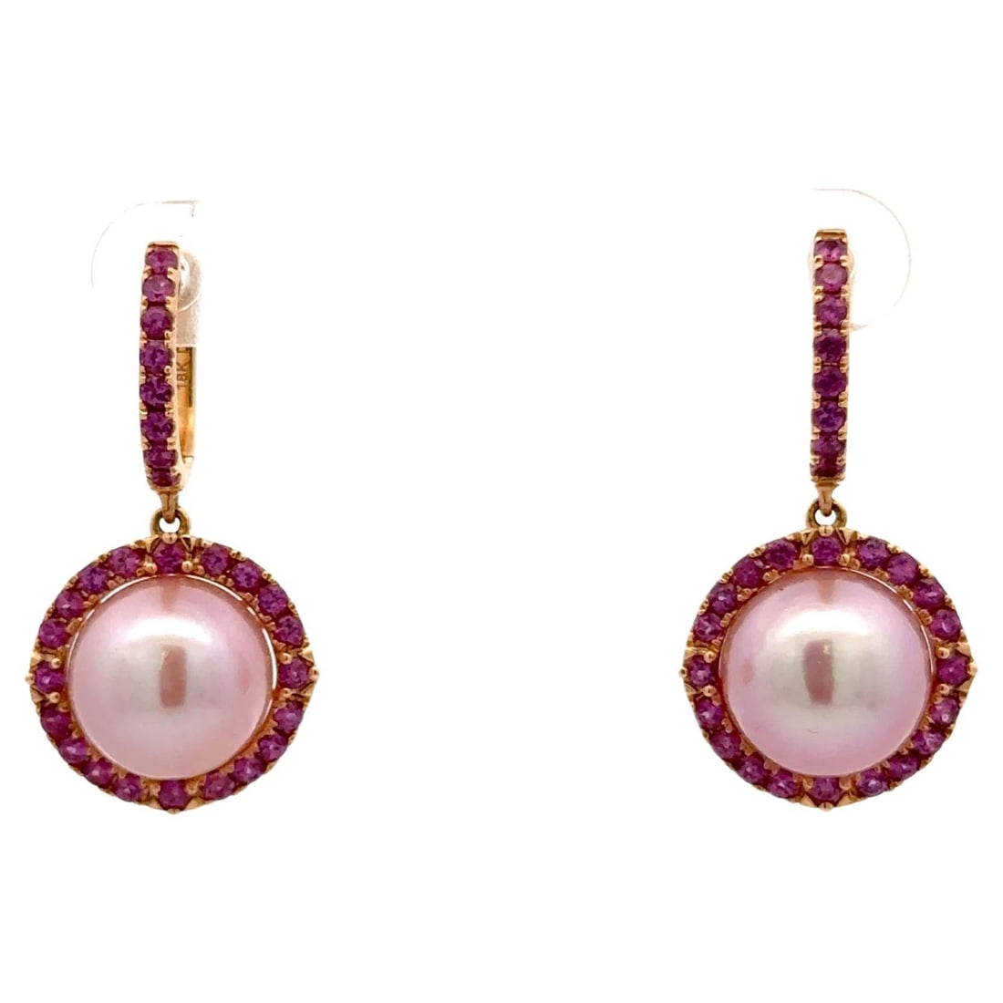 Harbor Diamonds 18KT Rose Gold Pink Pearl Amethyst Drop Earrings 1.60 Carat