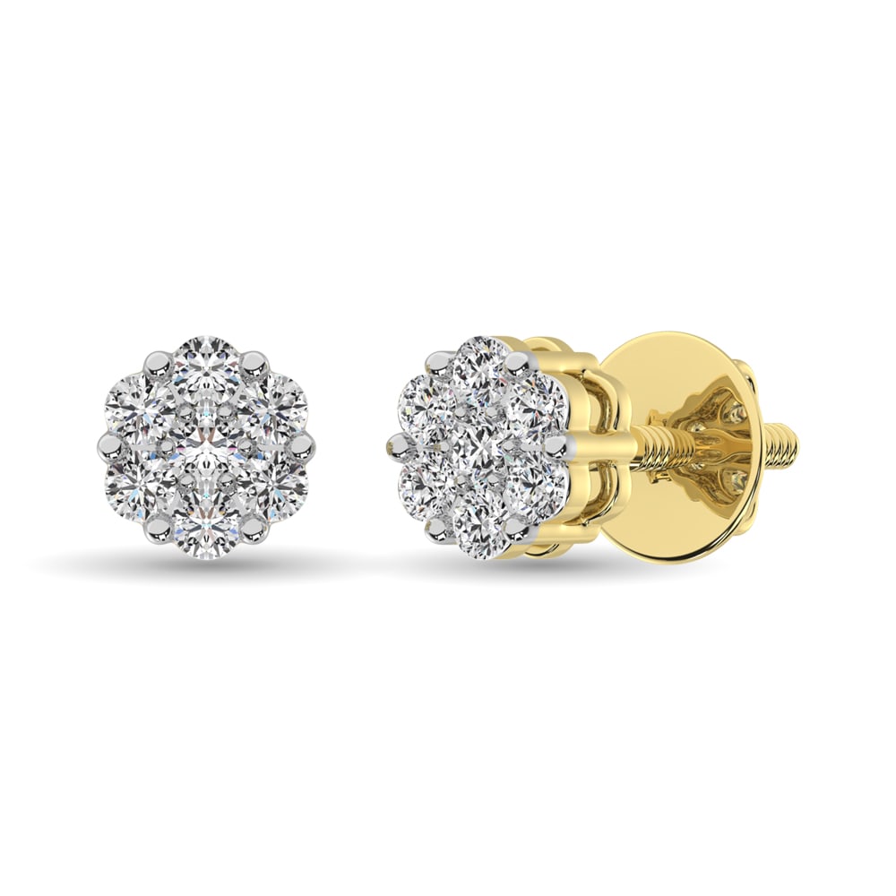 Diamond 1/2 Ct.Tw. Cluster Earrings in 14K Yellow Gold