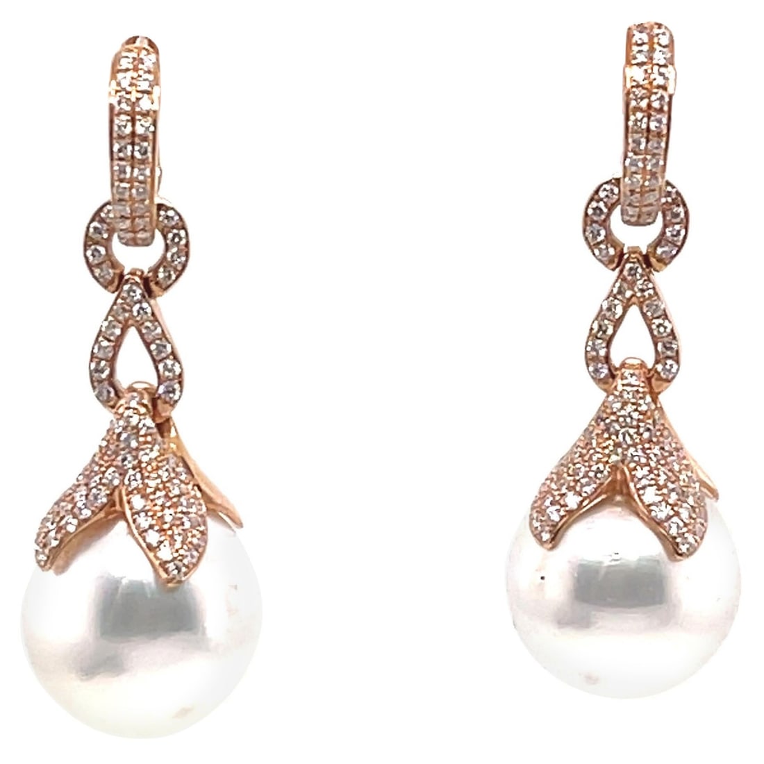 18K Rose Gold Detachable South Sea Pearl Diamond Hoop Earrings: 18K Rose Gold Detachable South Sea Pearl Diamond Hoop Earrings Elegant and versatile, these 18K South Sea Pearl Drop and Hoop Detachable Earrings are designed to elevate your style. Crafted from luxur