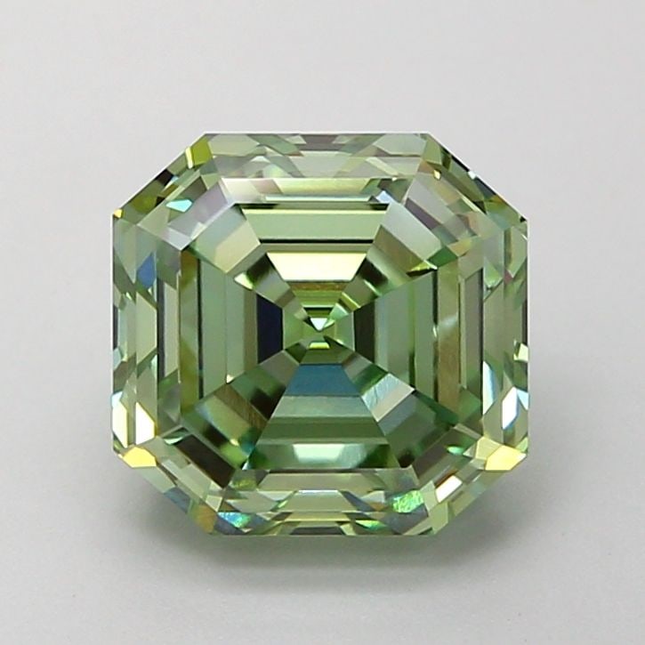 Loose Diamond - ASSCHER 2.43ct Fancy Vivid Green VVS1: Loose Diamond - ASSCHER 2.43ct Fancy Vivid Green VVS1 Source: This is a real non-mined Diamond that has been grown in a lab Shape: ASSCHER Carats: 2.43 Color: Fancy Vivid Green Certification: IGI Vide