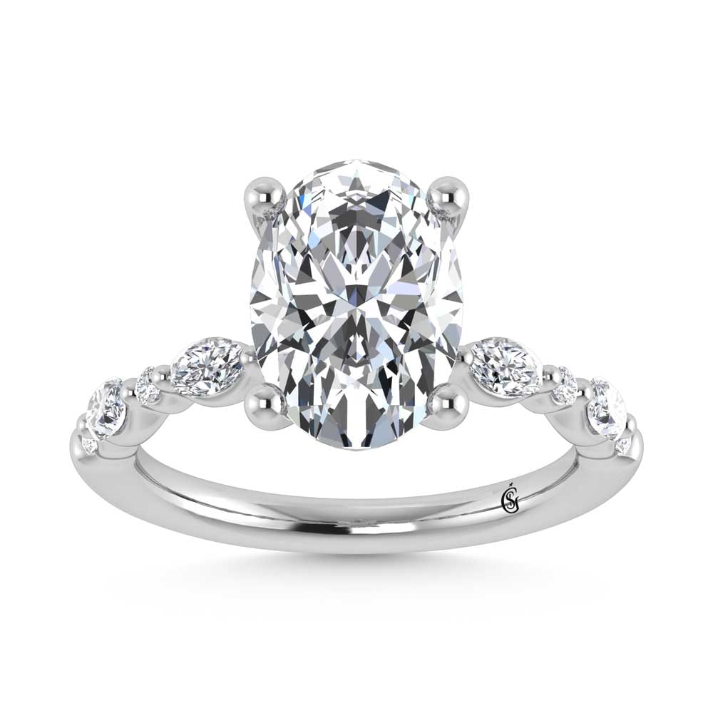 14K White Gold Lab Grown Diamond 3 3/8 Ct.Tw. Engagement Ring (IGI Certified Center 3ct)