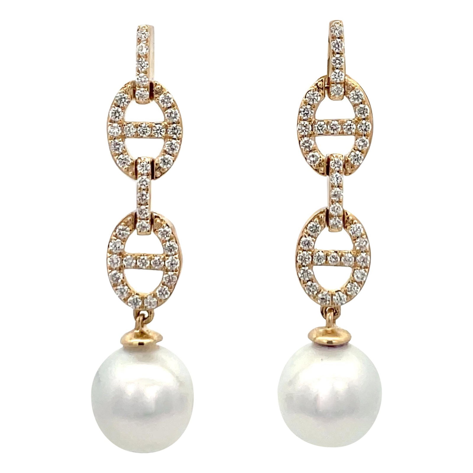 Harbor Diamonds 14k Yellow Gold Pearl Drop Earrings with 0.57 Carats Diamonds