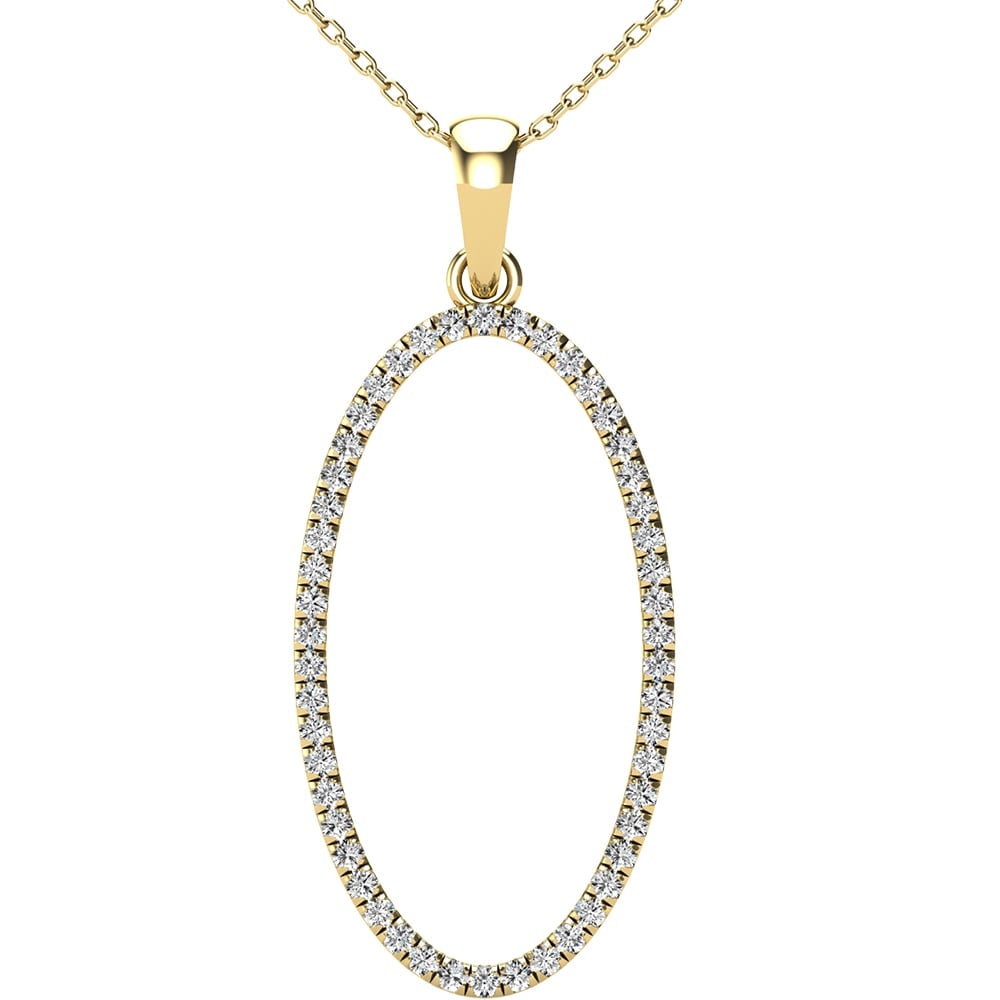 Diamond 1/5 Ct.Tw Oval Shape Pendant in 10K Yellow Gold: Diamond 1/5 Ct.Tw Oval Shape Pendant in 10K Yellow Gold This delightful pendant features never ending oval shape circle. Radiant with 1/5 Ct.Tw. sparkling round cut diamonds across the oval frame and 