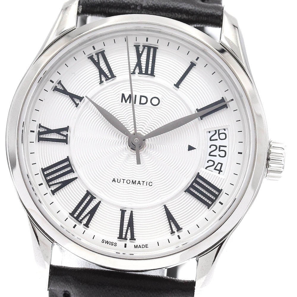 MIDO Belluna Date Automatic Silver Dial Leather Strap Watch
