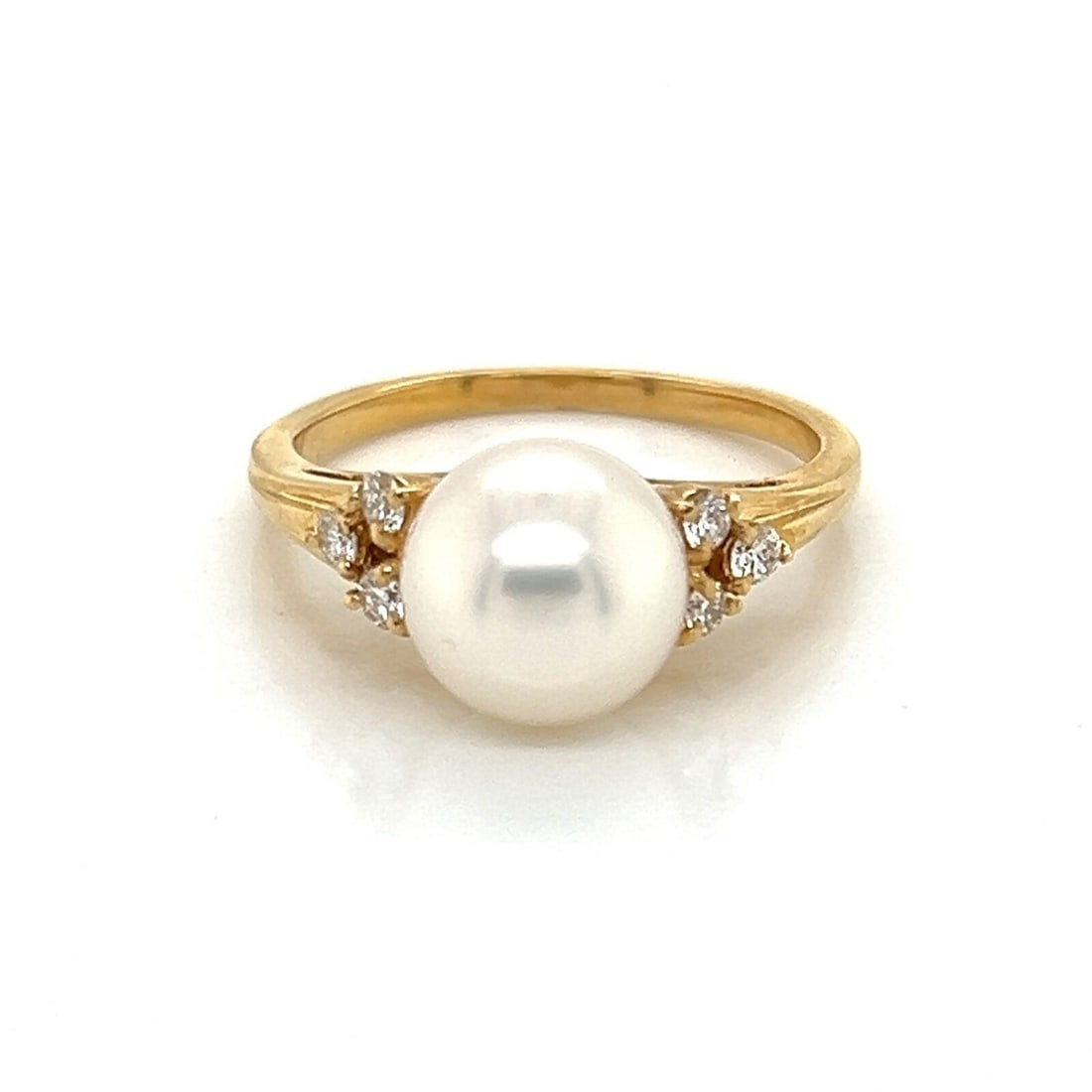Mikimoto Dual Akoya Pearl Ring with Diamonds in 18k Gold Size 4.5