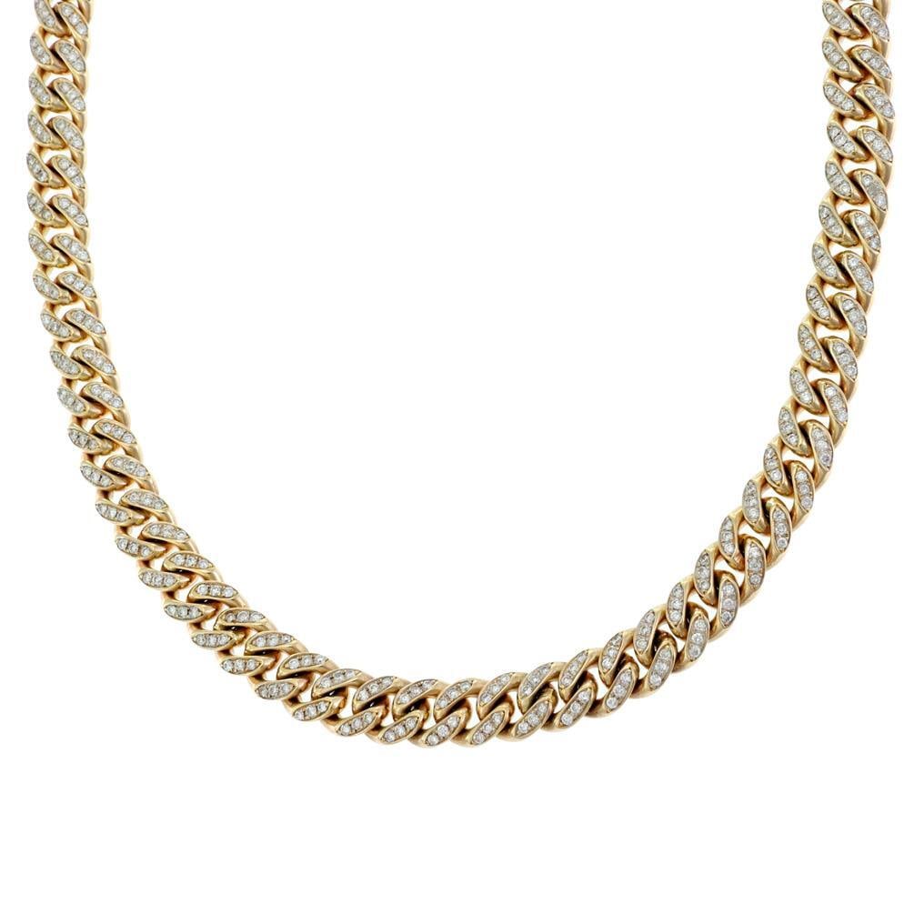 Men's 12ct Diamond Curb Link Necklace in 10k Yellow Gold 11mm Wide