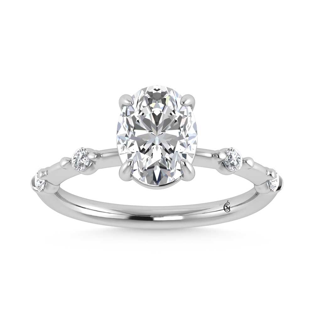 14K White Gold Lab Grown Diamond 2 1/6 Ct.Tw. Oval Shape Engagement Ring (IGI Certified Center 2ct)