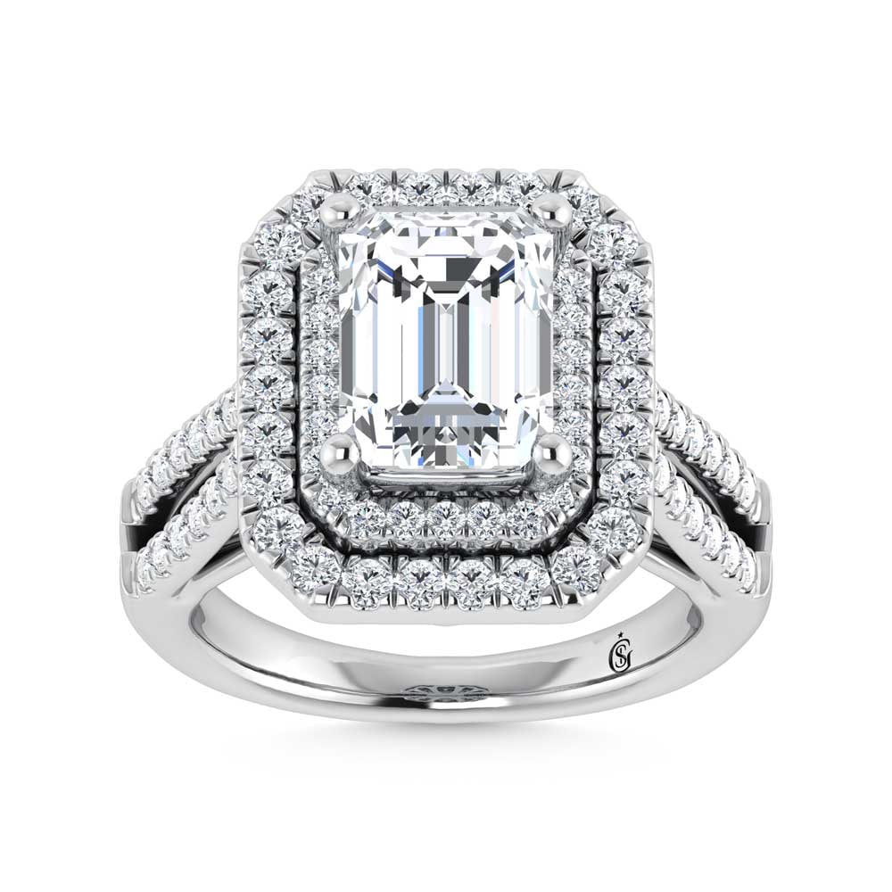 14K White Gold Lab Grown Diamond 4 Ct.Tw. Emerald Shape Fashion Ring (IGI Certfied Center 3ct)