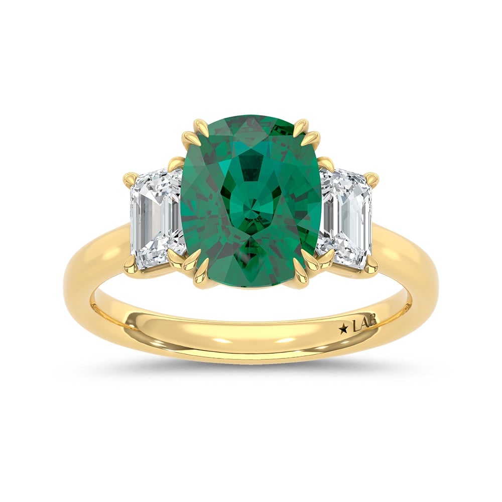 14K Yellow Gold Lab Grown Diamond 3 Ct.Tw. Oval Shape Recrystalized Emerald Engagement Ring (Center