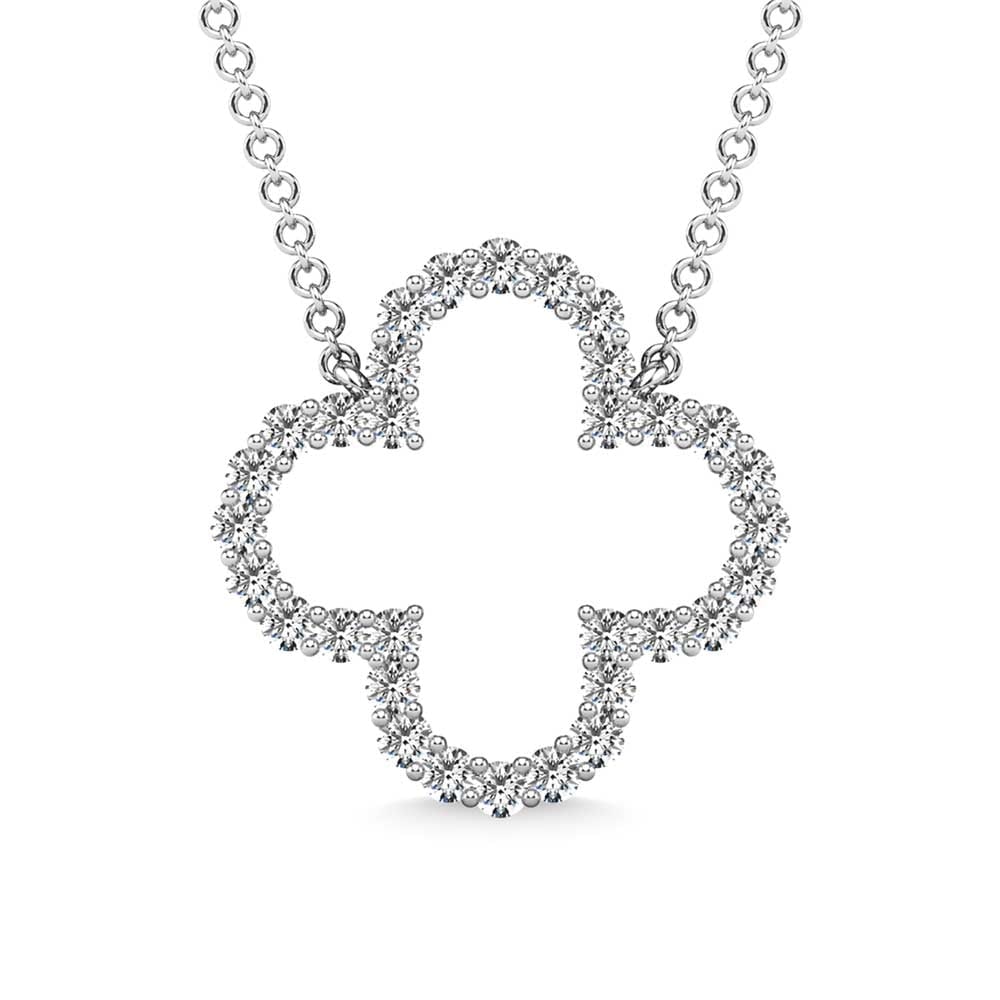 Diamond 1/3 Ct.Tw. Clover Pendant in 10K White Gold: Diamond 1/3 Ct.Tw. Clover Pendant in 10K White Gold 10k White Gold Stone Color: H-i Stone Clarity: I2 Unless otherwise specified, pendants that include a chain are paired with our standard 18-inch len