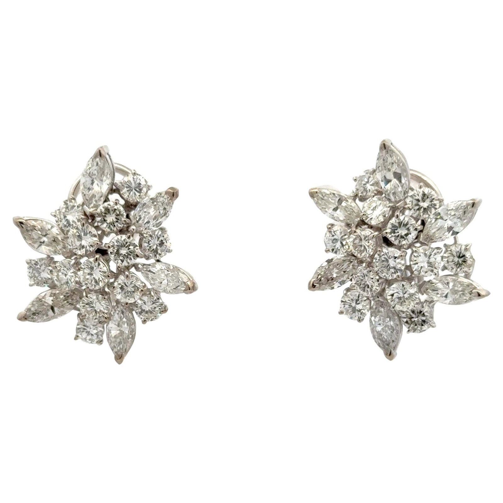 Harbor Diamonds Platinum Diamond Cluster Earrings 8 Carats Floral Design