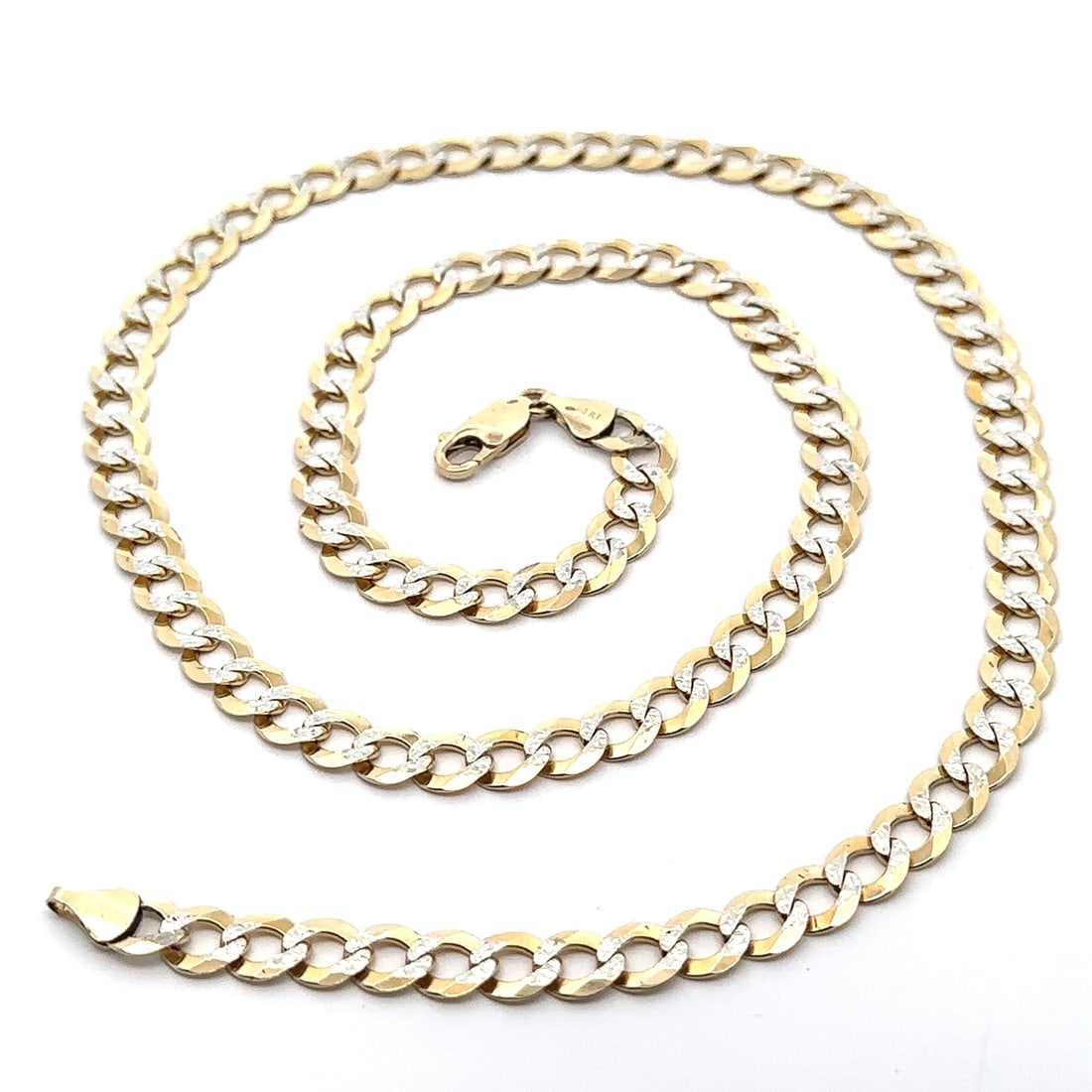 24 Inch 14k Yellow and White Gold Diamond Cut Cuban Curb Chain Necklace: 24 Inch 14k Yellow and White Gold Diamond Cut Cuban Curb Chain Necklace This unisex chain necklace is crafted from solid 14k yellow gold with white gold accents, featuring a diamond cut Cuban curb lin