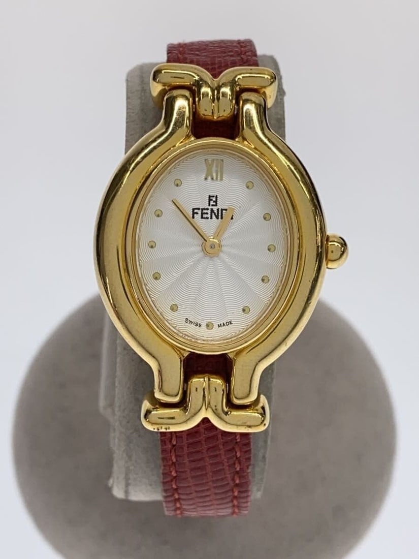 FENDI quartz wristwatch with changeable leather strap women: FENDI quartz wristwatch with changeable leather strap women This FENDI women's wristwatch features a Swiss-made quartz movement and a changeable strap design. The watch has a white leather band, with 