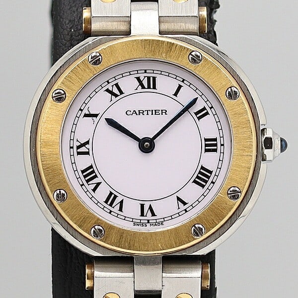 Cartier Ladies Quartz Wristwatch Santos Round White Dial YG SS