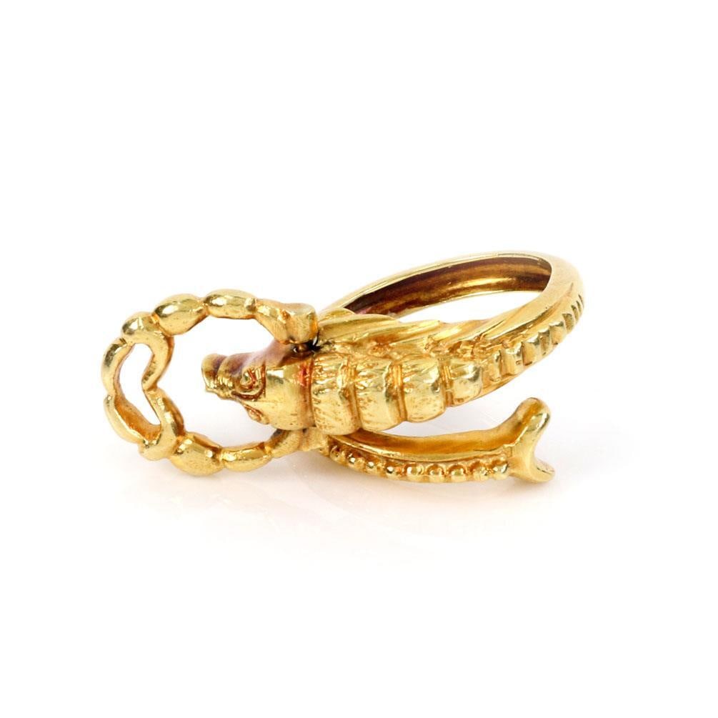 Vintage 18k Yellow Gold Scorpion Bypass Ring Signed Reegs
