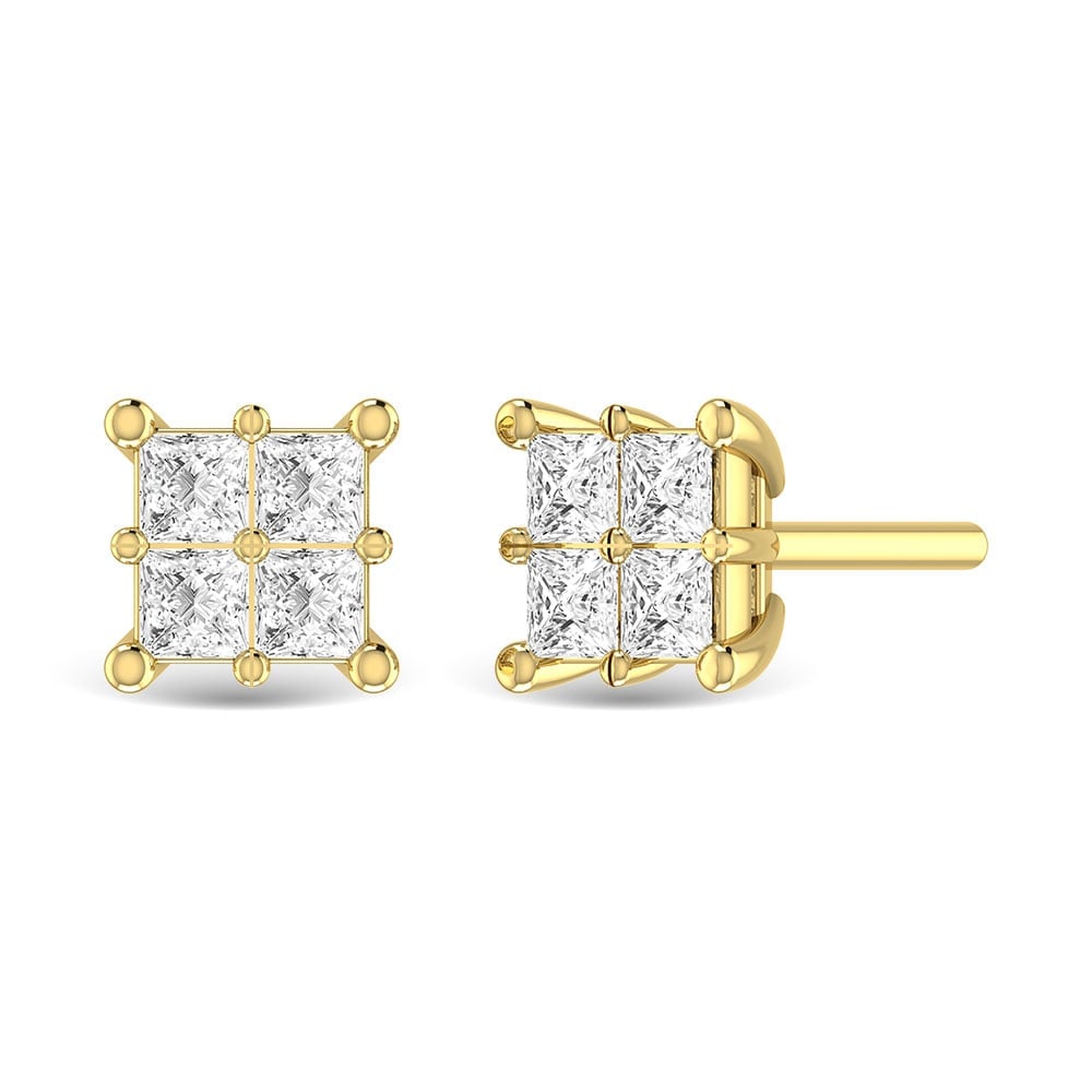 Diamond 3/4 Ct.Tw. Princess Cut Fashion Earrings in 14K Yellow Gold: Diamond 3/4 Ct.Tw. Princess Cut Fashion Earrings in 14K Yellow Gold Diamond 3/4 Ct.Tw. Princess Cut Fashion Earrings in 14K Yellow Gold 14k Yellow Gold Stone Color: G-h Stone Clarity: I1 This item may
