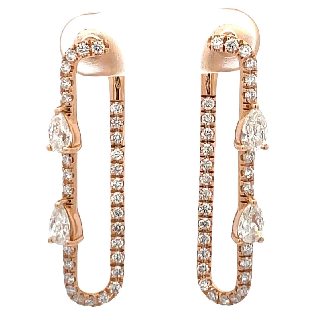 Crivelli 1.95 Carat Pear Shape Diamond Paperclip Earrings in 18K Rose Gold