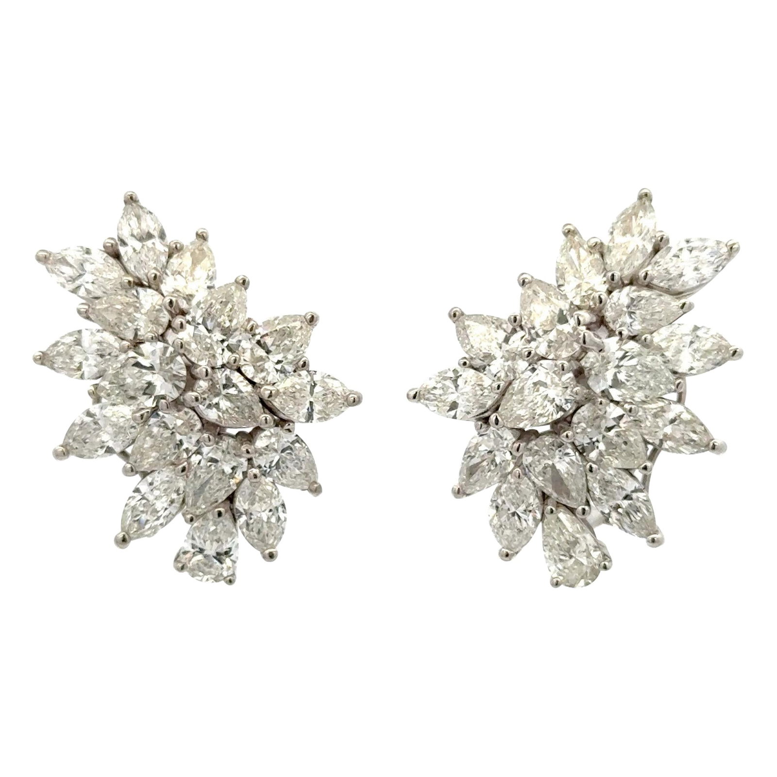 Harbor Diamonds 11.01 Carat Marquise Pear Diamond Cluster Earrings in 18K White Gold