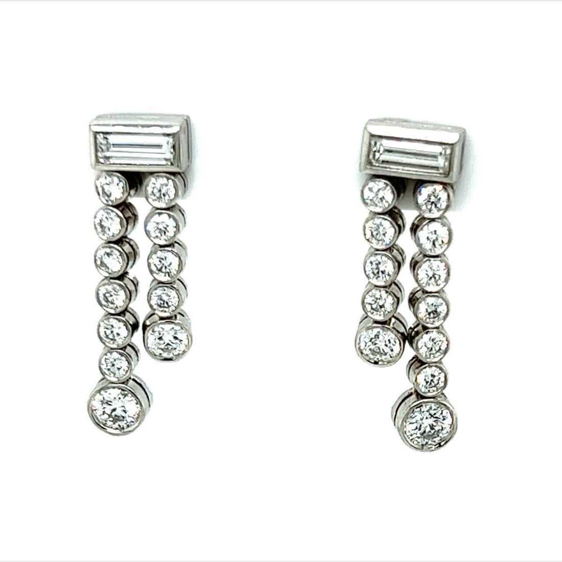 Tiffany & Co. Jazz Platinum Drop Earrings with Double Diamond Rows