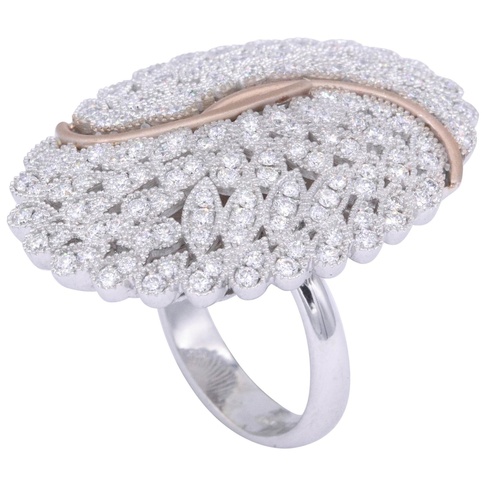 Unique Italian 18K White Gold Cocktail Ring 2.02 Ct Diamonds (1 of 8)