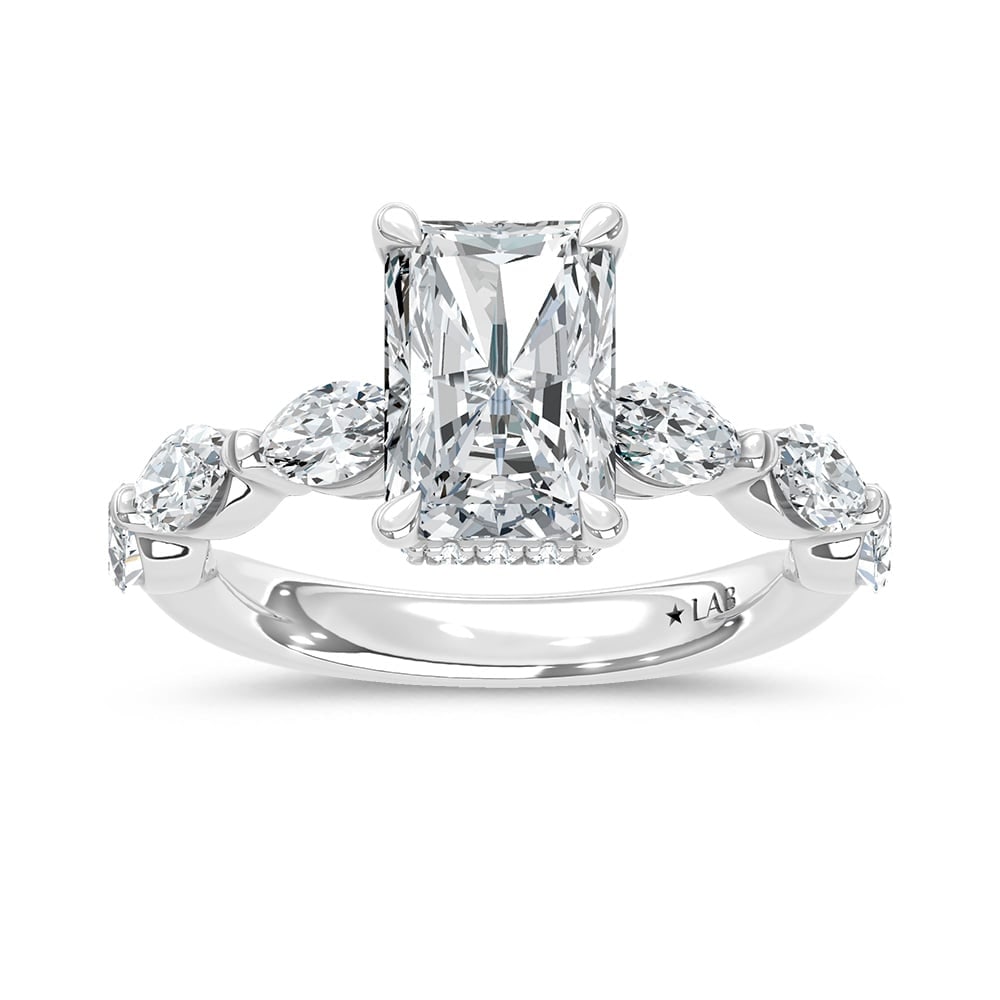 14K White Gold Lab Grown Diamond 3 7/8 Ct.Tw. Marquise and Round Engagement Ring (IGI Certified