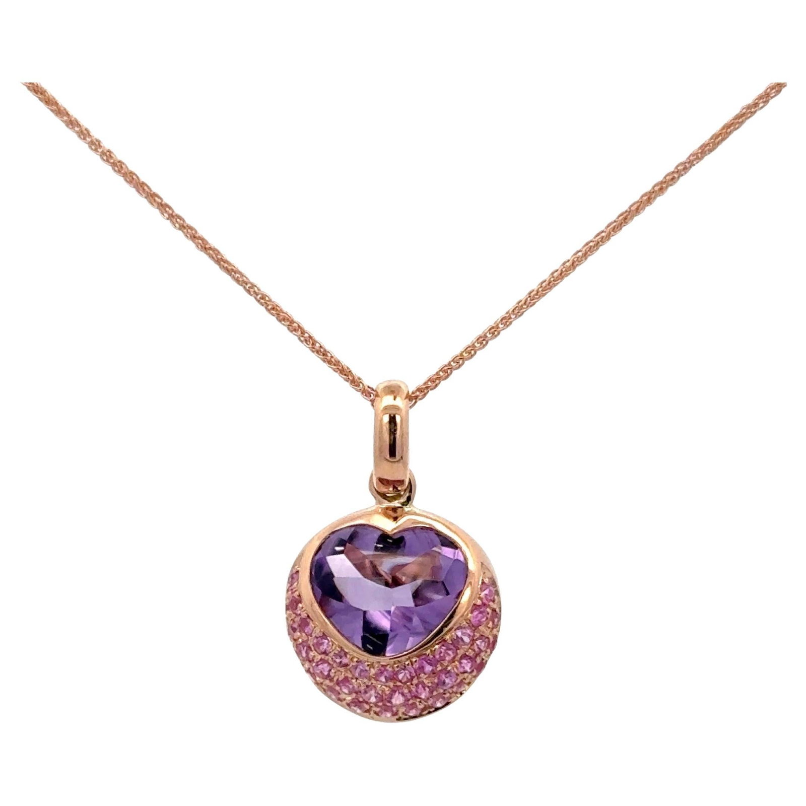 Harbor Diamonds Heart Pendant 14K Rose Gold with Amethyst and Pink Sapphires